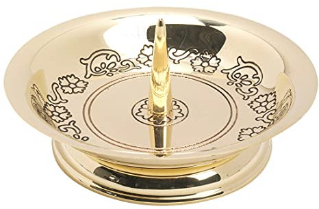 NKlaus Kerzenteller Ø14cm mit Dorn Messing Gold Kerzenhalter Glanz verziehrt tischdeko 10499