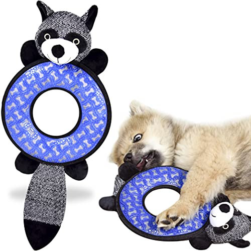 ne&no® Hunde Kuscheltier mit Gummi zum Kauen I Hundespielzeug I Kauspielzeug für Hunde I Quietschspielzeug Hund I Dog Toy I Spielzeug Hund I Hunde Zubehör (Waschbär)