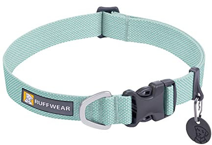 RUFFWEAR Hi & Light Dog Collar, Ultra Strong & Lightweight, Strong Tubelok Webbing, Aluminium Lead Attachment Ring & Side-Release Buckle, Stylish Neck Wear Accessory, Sage Green (Large, 51-66 cm)