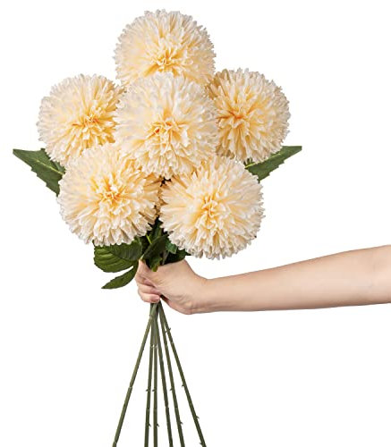 10cm groß Kunstblume Hortensie mit 63cm Langer Stiel, 6 PCS gelb Künstliche Hortensie Blumen, Kunststoffblume Hortensie für Hochzeits Deco, Heimdeko, Büro, Garten Party Deco, Blumenarrangement