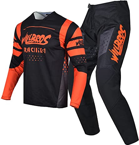 Willbros Motocross Jersey Pants Combo Mens Dirt Bike MX Gear Set Women Offroad Riding Adult Black Orange (Jersey S Pants 30)