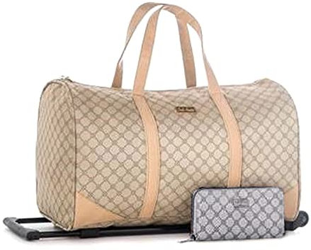 HAC24 Reisekoffer Trolley Beige inkl. Geldbeutel Reisetasche Stoffkoffer 48 x 28 x 25 cm Rollkoffer Gepäck Koffer Handgepäck