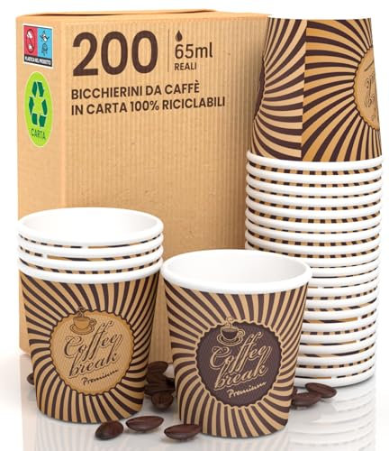 200 Bicchierini in Carta per caffè 65ml VintageCUP Bicchieri Ecologici Biodegradabili Monouso Piccoli Asporto Bevande Calde