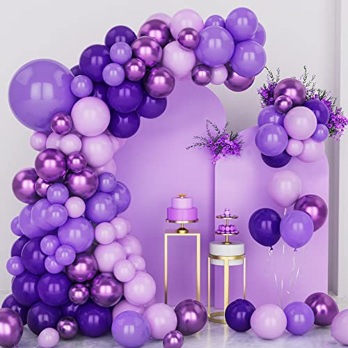 Kit Arco Palloncino Viola, 128 Pezzi Set Ghirlanda Arco Palloncino Viola Pastello Scuro con Palloncini Viola Metallici, Palloncini in Lattice Viola per Ragazze Compleanno Decorazioni Festa Nuziale