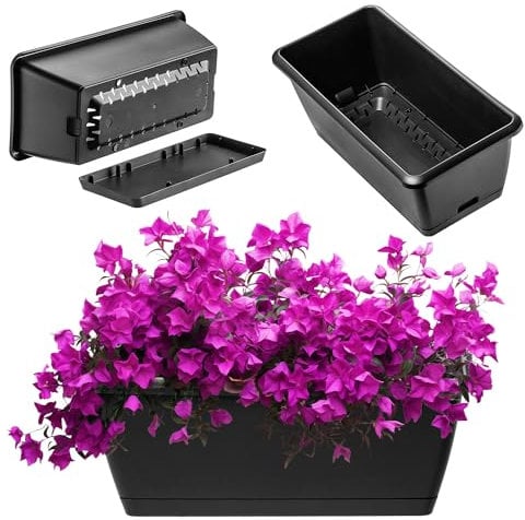 KADAX Jardinière en 2 tailles et 4 couleurs - Jardinière de balcon en plastique avec soucoupe - Pot de balcon résistant (40 cm/anthracite)