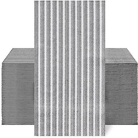 Whaline 100 Stück grau und weiß gestreifte Gästeservietten, Einweg-Papierpackung, gestreift, Abendessen, Handservietten für Hochzeit, Babyparty, Partyzubehör, Küche, Badezimmer, Tischdekoration