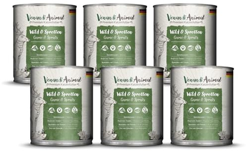 Venandi - Premium Nassfutter für Katzen - Wild und Sprotten, 6 x 800g (6er Pack), getreidefrei mit extra viel Fleisch
