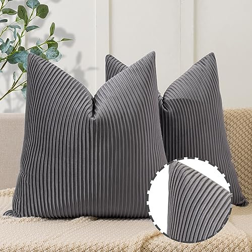 YCOLL 2er Set Grau Kissenbezug 40x40 Samt Streifenmuster Kissenhülle weiche Kissenbezüge Moderne Zierkissenbezug Sofakissen für die Inneneinrichtung luxuriöse dekorative Dekokissen für Sofa, Bett