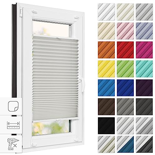 Estika Plissee zum Kleben 60 cm x 230 cm - Perle - Plissee ohne Bohren, Klebeplissee, Rollos für Fenster, Jalousien Fenster für innen, Raffrollo, Fensterplissee