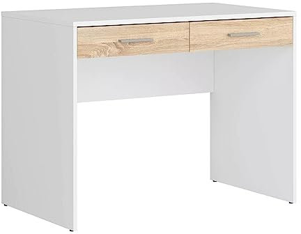 MONDO VIRO Scrivania in legno bianco USB per ufficio con 2 cassetti rovere cm 100x60 75h
