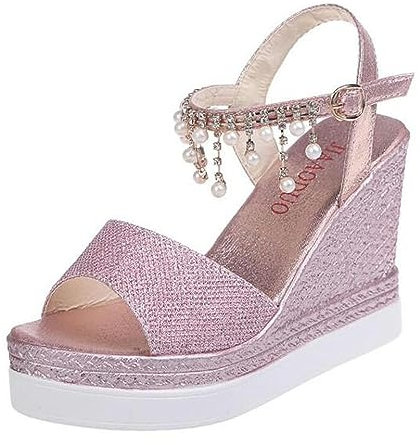 ZIRIA Sandali con tacco a zeppa per le donne sandali estivi con plateau e cinturino con fibbia a punta aperta 10 cm tacchi con fondo grosso scarpe da donna, Rosa 2, 36 EU