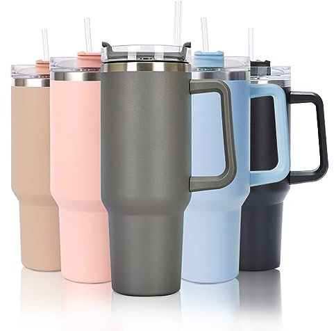 mebiusyhc 40oz Stainless Steel Vacuum Insulated Cup Double Wall Travel Flask Car Coffee Mug Tumbler with Straw with Handle for Hot Iced Coffee (GMKBG98)