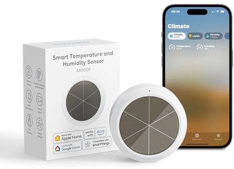 Meross WiFi Termometro Igrometro Intelligente, Richiesto Hub, App e Controllo Vocale, Supporta Avvisi e Notifiche, Compatibile Con Apple HomeKit, Alexa, Google Home e Smartthings