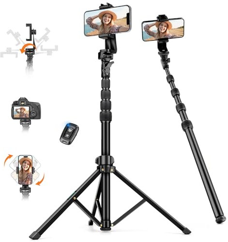 Nineigh 190cm Trepied Smartphone, Aluminium Trépied pour Téléphone avec Télécommandeet Support de Téléphone Portable, Extensible Selfie Stick Trepied pour iPhone Samsung Huawei Caméra d'action