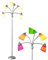 Mordern LED 5 Way Floor Lamp Sliver,LED Tree Standing Lamp with 5 White & 5 Colorful Lamp Shades, Multi Light Floor Lamp with Adjustable Gooseneck for Living Room, Bedroom, Kids Room, Silver, E27 Base