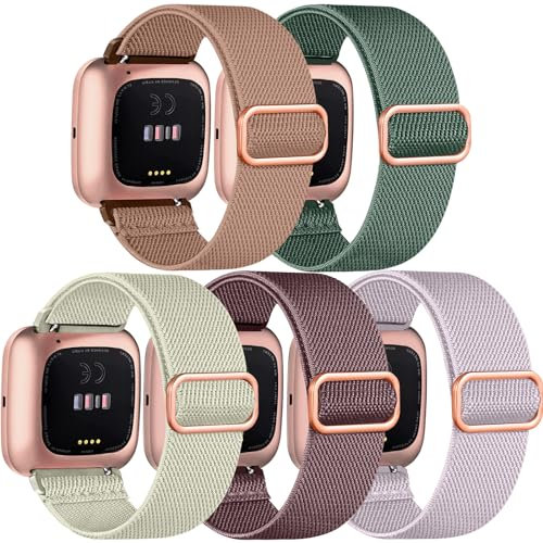 Chinbersky 5 Stück Armband Kompatibel mit Fitbit Versa 2/Versa, Verstellbares Nylon Sport Ersatzarmband für Frauen und Männer