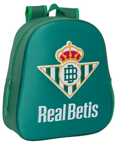 safta Real BETIS BALOMPIÉ Schulrucksack mit 3D-Design, anpassbar an den Wagen, ideal für Kinder verschiedener Altersgruppen, bequem und vielseitig, Qualität und Widerstandsfähigkeit, 27 x 10 x 33 cm,