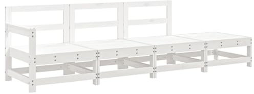 vidaXL Garten Lounge Set 4-TLG., Gartenmöbel Set mit Holzrahmen, Sitzgruppe für Garten Terrasse Balkon, Modular Sofa Garnitur Loungemöbel, Weiß Massivholz Kiefer