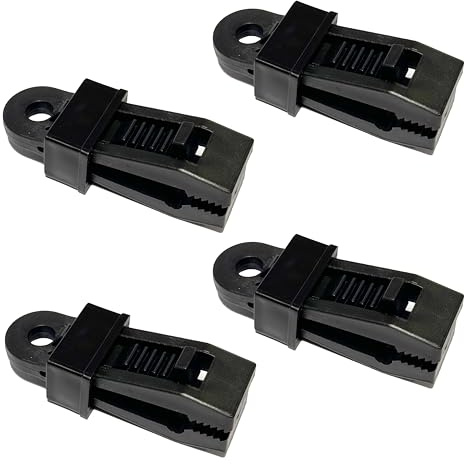 OLPRO Tent Groundsheet Pegging Clamps Pack Of 4, securing camping carpets, canvas, tarps, canopies, awnings, boat covers, garden shades, colour black