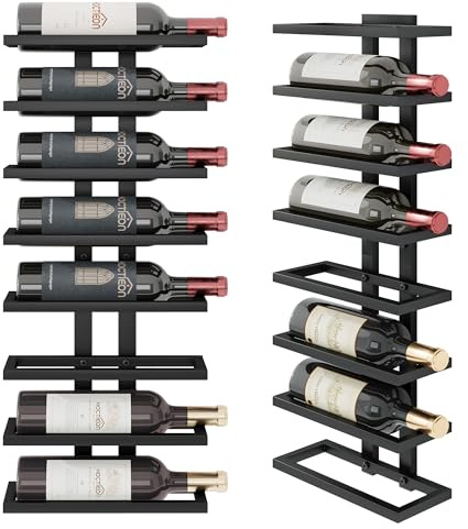Hoctieon Wine rRack Wall Mounted for 8 Bottles, Wine Bottle Rack Glass Holder Display Shelf for Kitchen Bar Dining Room Living Room, Rustic Brown