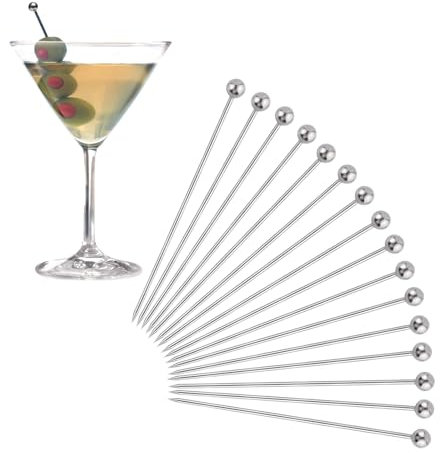 Palillos de Cóctel de Acero Inoxidable Palitos de Fruta Palillos Cóctel de Acero Inoxidable Brochetas Frutas Palitos Decorativos para Cóctel Pinchos de Martini de Metal 16 Piezas