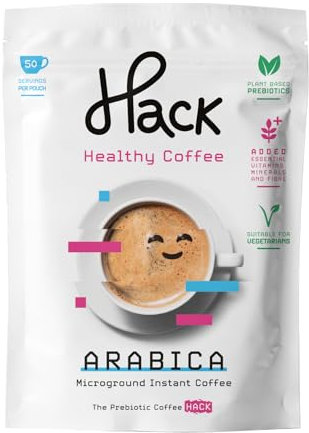 Hack Coffee, Multivitamin Prebiotic Instant Ground Coffee Powder, Smooth Premium Arabica Roast with Essential Vitamins for Gut Health, 118 g (Pack of 1)