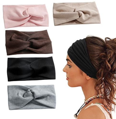 5 Stück Damen-Haarbänder, modische elastische Yoga-Stirnbänder, breite Bänder für Damen Sport-Stirnband, kreuzförmige Haarbänder, Knoten-Stirnbänder, Haar-Accessoires für Damen und Mädchen