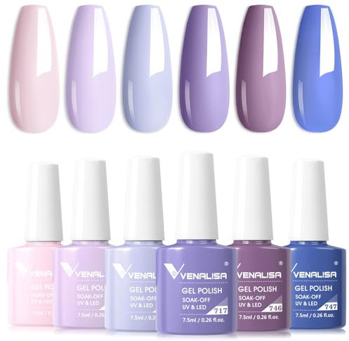 VENALISA UV Gel Nagellack 6 Farben Glitzer Violett Blau Rosa Gel Nagellack Set Gel Nail Polish für Nägel DIY Nail Art Maniküre Salon Nagel Gelnägel Set mit Geschenkbox Maniküre Set