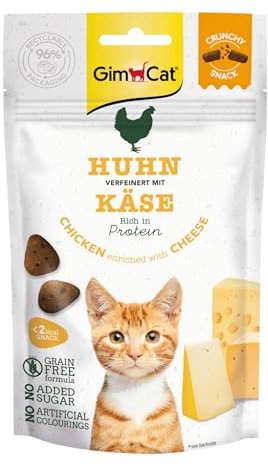 GimCat Snacks crujientes Pollo con Queso - Golosinas para Gatos crujientes y ricas en proteínas - 1 Bolsa (1 x 50 g)