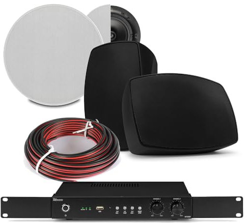 Power Dynamics 2-Zone Kitchen & Patio Speaker System – Home Multi Room Sound System with Integrated Kitchen Ceiling Speakers, External Garden Speakers & WiFi Bluetooth Amplifier