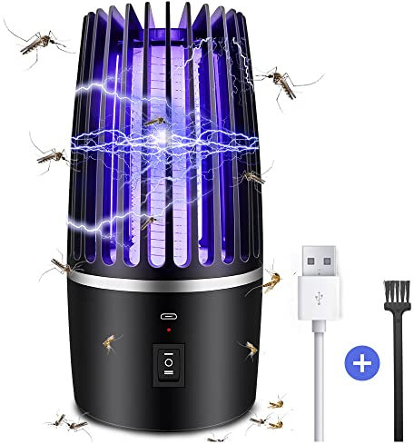 Lampe Anti Moustique, Lampe électrique Anti Insectes 4000mAh Rechargeable USB Piège à Mouche Insectes 360 ° UV Électrique Anti Moustique Veilleuse Intérieur Extérieur Veilleuse Puissant Attrayant
