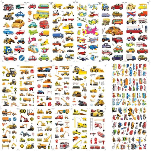 GUTERTOP 24 Stück 3D Auto Sticker Kinder, Aufkleber Kinder, Bagger Sticker ab 2 Jahre für Jungen Mädchen Lehrer, Kindergeburtstag Gastgeschenke Party