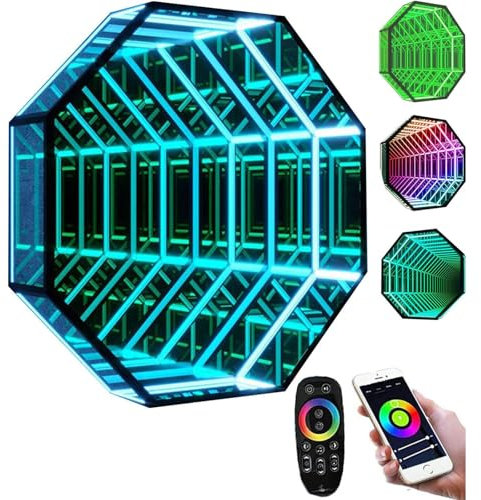 JJENXYYDS Tunnellicht 3D-Spiegellicht, Infinity-Spiegel-Tunnellampe, intelligentes, wandmontiertes Spiegel-Atmosphärenlicht mit Fernbedienungs-App-Steuerung, geeignet für Party-Bar,70cm/27.6in