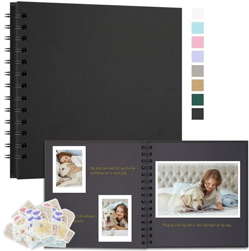 Remowith Fotoalbum Zum Selbstgestalten 18x18 cm DIY Fotobuch Kraftpapier Erinnerungsbuch für Hochzeiten 40 Seiten Album für Baby Familie Valentinstag Geburtstag Jahrestag Geschenk Schwarz