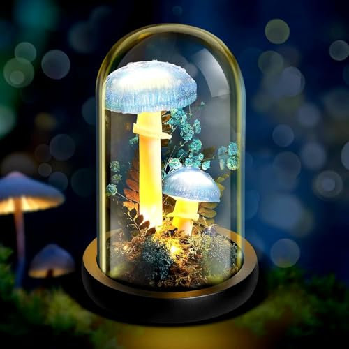 LED Mushroom Decor Mushroom Decor Bedroom Cute Mushroom Gift Mushroom Lamp Mushroom LED Night Light in Glass Dome Birthday Gifts for Women Girls Kids Bedroom Valentine's Day Holiday Gifts