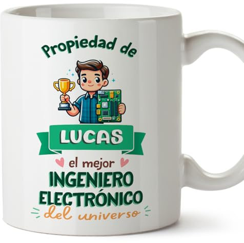 MUGFFINS Tazas Personalizadas para INGENIERO ELECTRÓNICO hombre - En Español - Propiedad de - 11 oz / 330 ml - Regalo Personalizable original y divertido