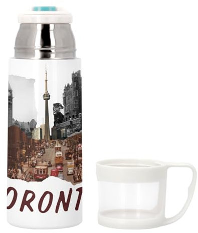 Toronto Thermoskanne aus Edelstahl mit integrierter Tasse – Vintage Collage Travel Kanada Postkarte – 350 ml – Thermosflasche