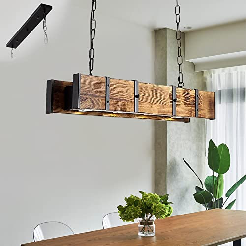 PTLYE Lámpara de Mesa de Billar de Madera de 4 Luces, lámpara de araña de Madera rústica de 39, iluminación de Granja, iluminación de Isla de Cocina, lámpara de Isla, lámpara Colgante Lineal de m