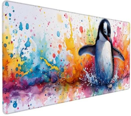 Mauspad XXL, Mauspad Pinguin Mauspad Groß Schreibtischunterlage, Mauspad Gaming Farbe, WassXerdicht Mouse Pad, Genähte Kanten Mit Anti-Rutsch-Gummiboden für Home Office, Geschenke 900x300x3mm DY-679