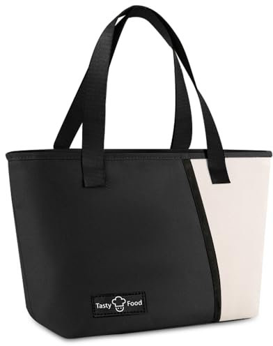 TIECHI Insulated Lunch Bag for Kids Adults, Leakproof Wide-Open Lunch Tote Bag with Front Pocket, Reusable Cool Bag Lunch Box Bag for Work School Beach Picnic (Black)