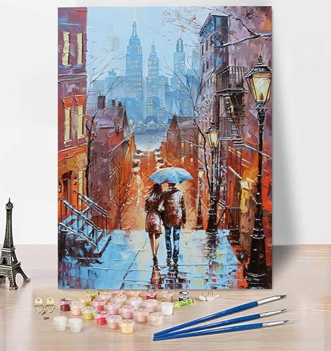 DIY Malen Nach Zahlen Erwachsene Herbst, Malen Nach Zahlen Stadt Malen Nach Zahlen ab 10 Jahre Mädchen mit Pinseln und Acrylfarben, Paint by Numbers für Zimmer Deko, Geschenke für Frauen 40x60cm N-Y