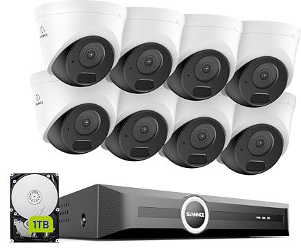 SANNCE 8CH POE CCTV Security Camera System, 6MP Network Video Recorder PoE 8 Channel NVR with 8x 3MP Outdoor Home Security IP Cameras and 1TB HDD Audio Recording