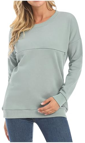 Ropa de Maternidad,Camisetas de Maternidad de Manga Larga Camiseta de Lactancia Sudaderas de Lactancia con Cuello Redondo Ropa de Embarazo Sólida Jersey para El Embarazo para Primavera y Otoño