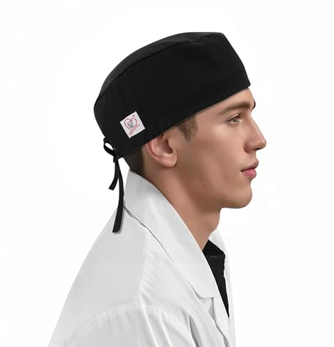 JONATHAN UNIFORM Stretch OP Haube Damen Herren Verstellbar mit Frottierpad | Unisex Chirurgische Kappe Leichter Stoff, Kopfbedeckungen für Krankenschwestern, Arbeitskappe für Arzt, Pflege, OP (Schwarz)