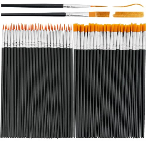 100PCS Small Paint Brushes, Black Paintbrushes with Flat and Round Brushes | Paintbrushes Set for Miniature Detail Painting Acrylic Watercolor Oil Painting Crafting