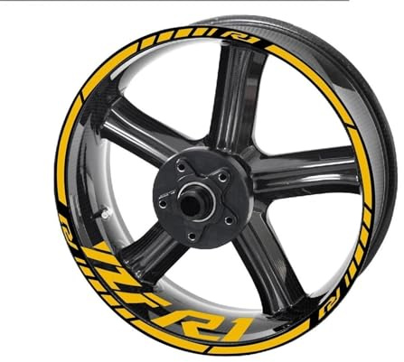 QIBBEI Felgenaufkleber Motorrad Reflektierende Felgenstreifen Aufkleber Vorne Hinten Komplettset Aufkleber Für Y&amaha YZF R1 R1 Aufkleber(Gold)