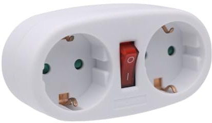 Enchufe Doble Schuko Blanco con Interruptor, 16A 250V, Máx. 3680W (Blanco)