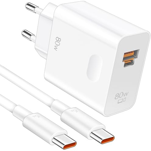 iMangoo 80W USB C Chargeur Rapide 2 Ports pour Honor 600Pro 600 Magic8 Pro | PD Chargeur Rapide avec 6A Câble USB C 1m pour Honor Magic7 Pro 6Pro Magic6 RSR 7Lite 6Lite 400 200 Lite X6b Pad X8a X9a 9