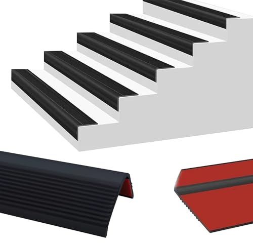 SHYICHENG 6m Self-Adhesive Stair Anti-Slip Nosing Strip, PVC Rubber Edge Protector for Indoor/Outdoor Steps, 6m x 50mm x 25mm, Black