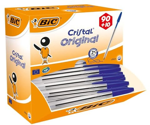 BIC Cristal - Bolígrafos originales de punta media de 1,0 mm, barril de plástico, tinta azul, secado rápido, suave, juego de bolígrafos de escritura suave para escuela, oficina, hogar, notas, listas